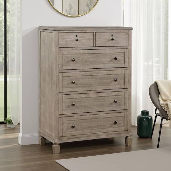 Benjara Cely Gray Oak 6-Drawer 18 in. Chest of-Drawers BM335843