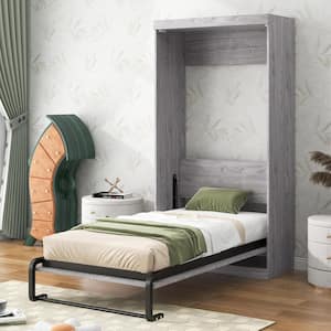 Gray Wood Frame Twin Size Murphy Bed, Folded Into a Cabinet