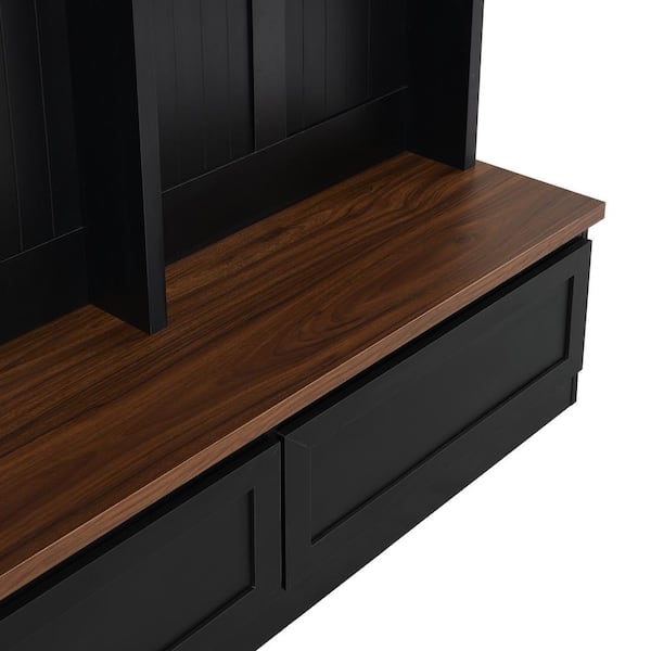 Harper & Bright Designs Black 4-in-1 Hall Tree with Wood Grain