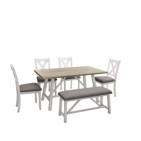 wetiny 6-Piece Wood Top White Dining Table Set