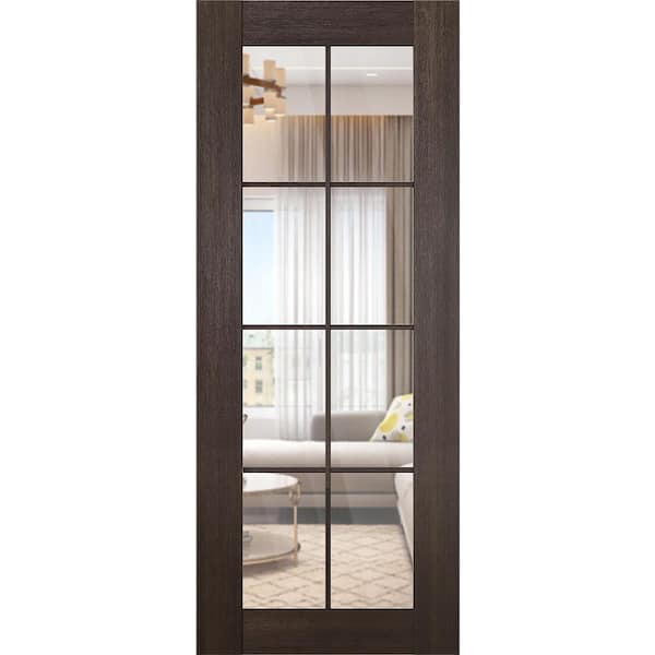 Vona 8 Lite 36 in. x 80 in. Veralinga Oak 8-Lite Clear Glass Composite Solid Core Wood Interior Door Slab