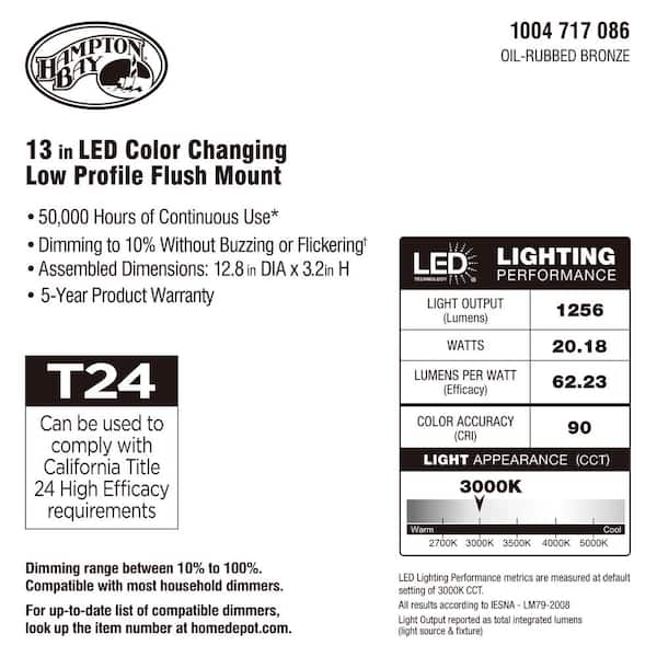 Hampton bay led color store changing ceiling light