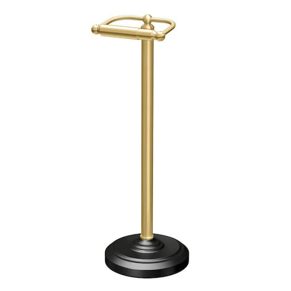Double Post Freestanding Toilet Paper Holder in Matte Black/Brushed Brass