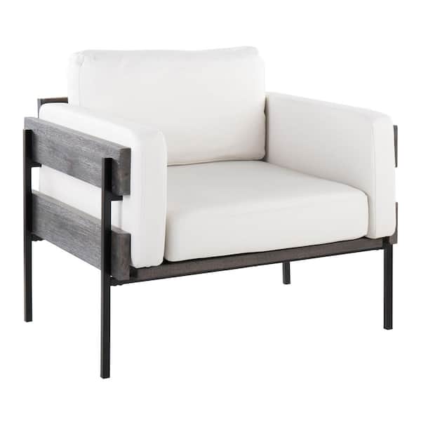 Lumisource Kari White Faux Leather, Grey Wood and Black Metal Arm Chair
