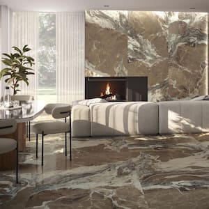 Signet Espresso Brown 47.24 in. x 47.24 in. Marble Look Satin Porcelain Floor and Wall Tile (30.98 sq. ft./Case)