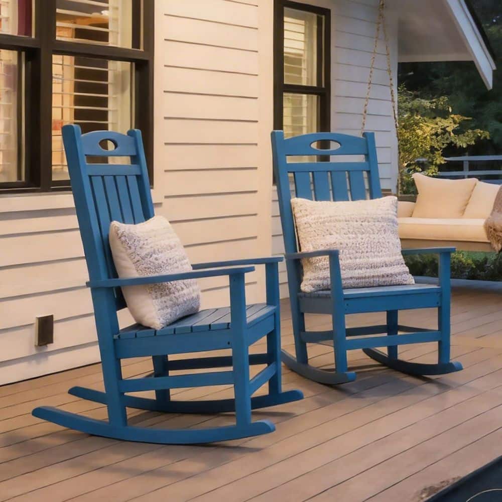 Plastic Outdoor Rocking Chair Set of 2, HDPE Patio Rocking Chair for Adults, Outdoor Rocker for Porch Garden Lawn, Blue price history on PriceWatchPro