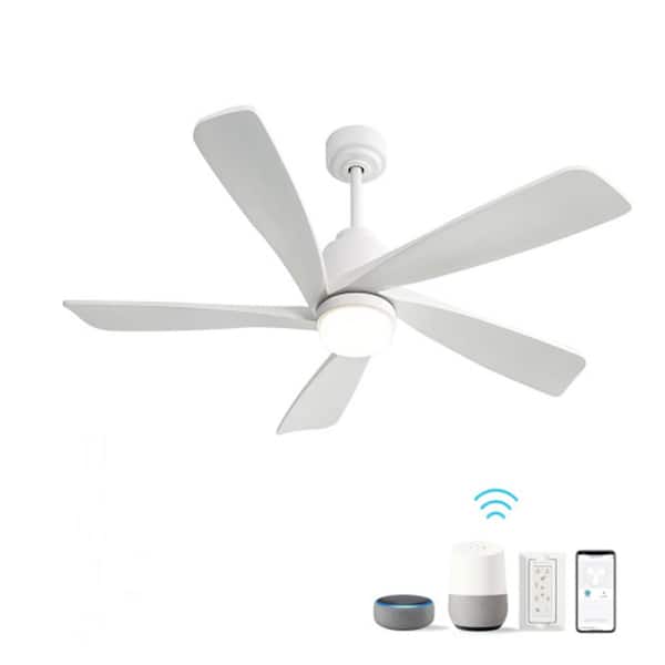 52 in. Indoor/Outdoor White 5-Blade Ceiling Fan with 3 Color Temperature LED with Remote Control and ‎App Control
