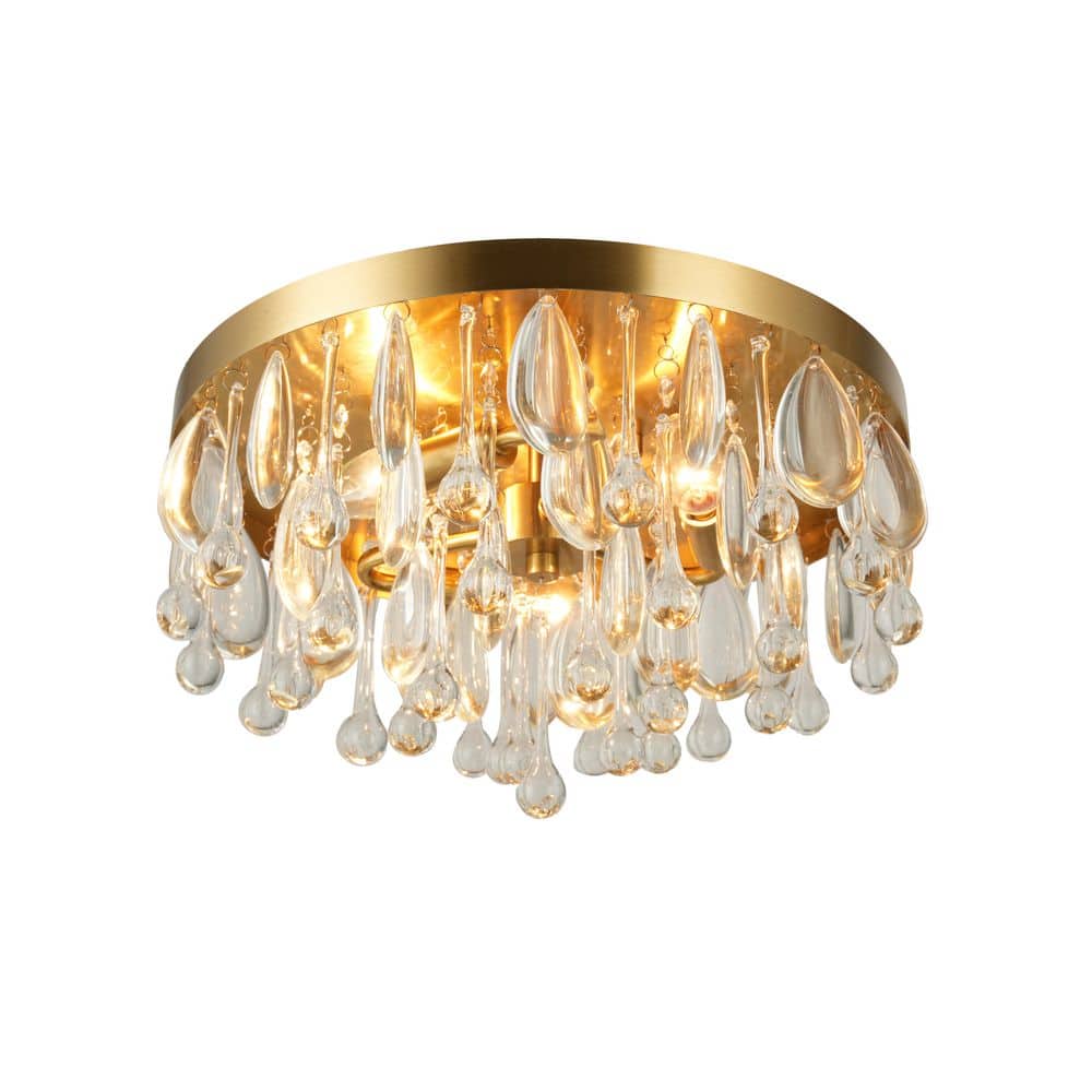 Cascade 13 in. 3-Light Brushed Gold Flush Mount with Crystal Shade price history on PriceWatchPro