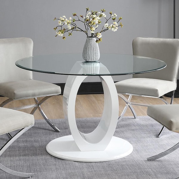 Larry White High Gloss Finish Glass 48 in. Pedestal Dining Table Seats-4