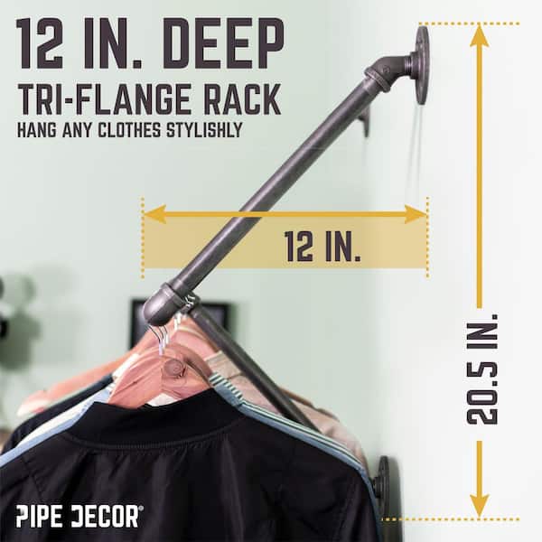 1/2 in. x 2 ft. L Black Pipe Tri-Flange Wall Mounted Clothing Rack Kit 1/2 in. x 2 ft. L Black Pipe Tri-Flange Wall Mounted Clothing Rack Kit