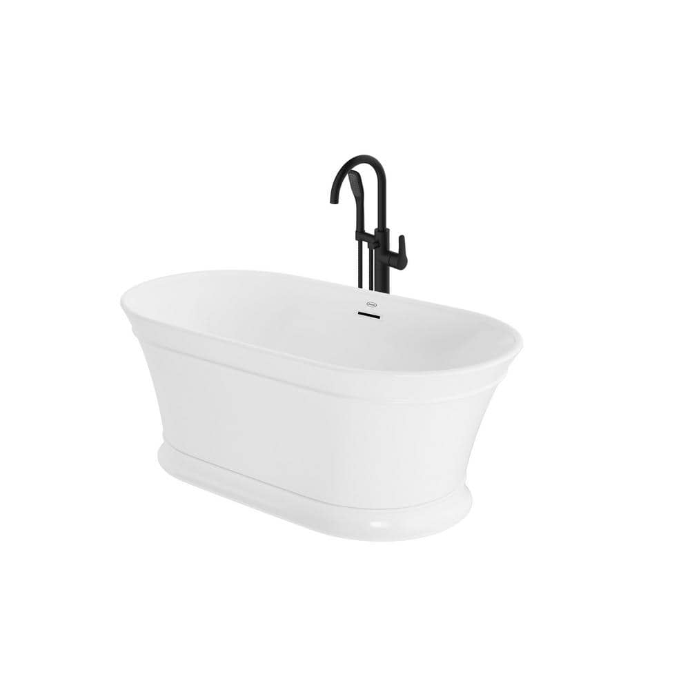 JACUZZI Lyndsay 59 in. Acrylic Freestanding Flatbottom Soaking Bathtub in White with Matte Black Round Tub Filler Included -  LDM5931BCXXXXG