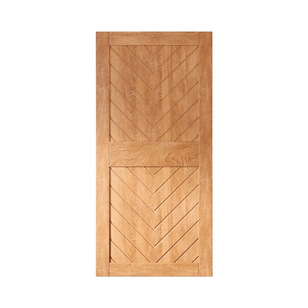 JT3 36 in. x 84 in. C-Panel Solid Core Early American Fishbone Design Pine Wood Interior Sliding Barn Door Slab