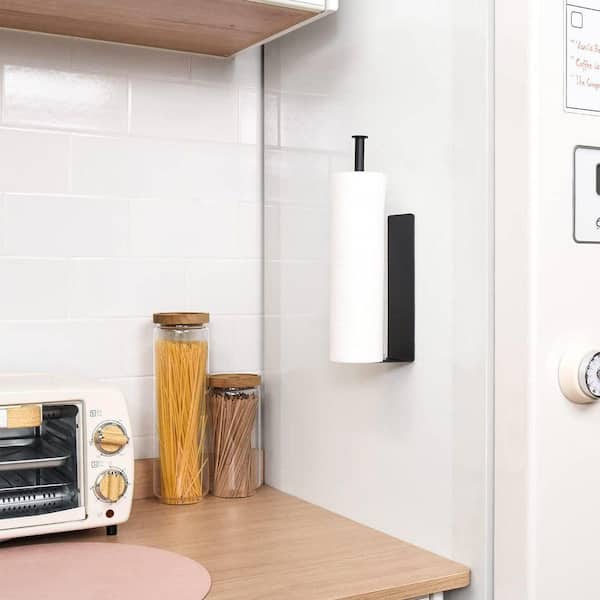 Magnetic Mount Black Steel Paper Towel Holder with Strong Magnet for Kitchen Refrigerator Grill Garage Shop