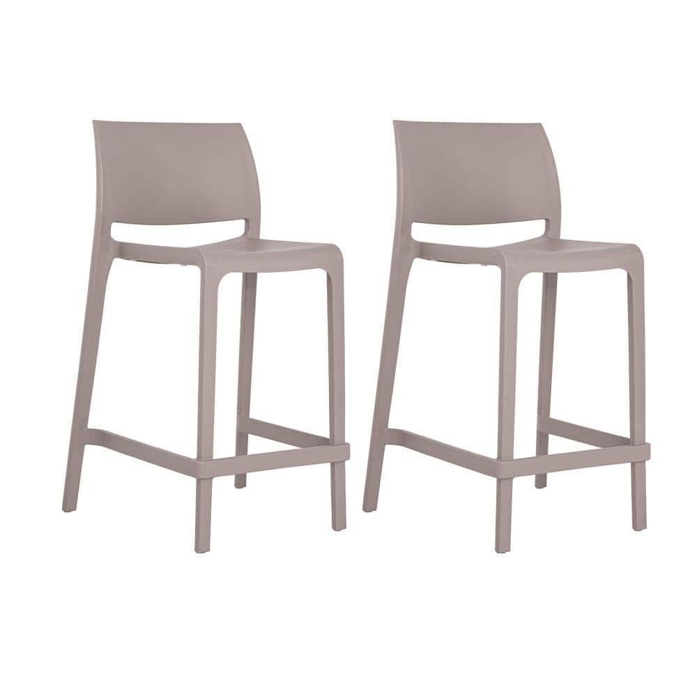 Taupe Climate Resistant Minimalist Stackable Counter Stools - Set of 2