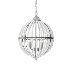 Auster 15 in. 3-Light Indoor Gray Faux Wood Grain and Gloss White Chandelier with Light Kit