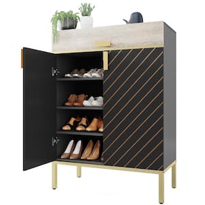 43.3 in. H x 31.49 in. W Gray Gold Wood and Metal 16-Pairs Shoe Storage Cabinet with 1-Drawer