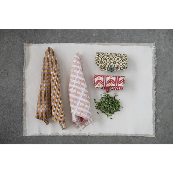 Storied Home Multi Striped Cotton Tea Towel with Ruffle (Set of 3