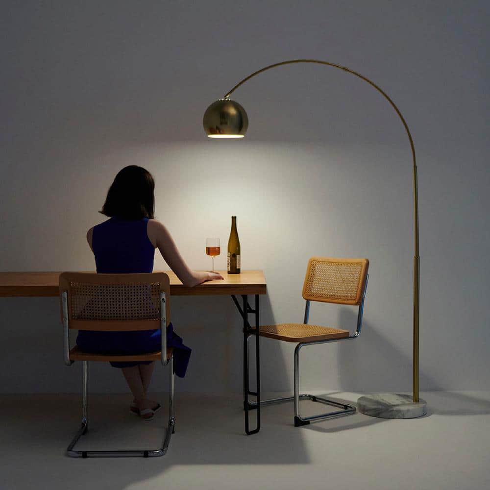 Adjustable Brass Arc Floor Lamp with Marble Base