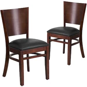 Black Vinyl Seat/Walnut Wood Frame Restaurant Chairs (Set of 2)