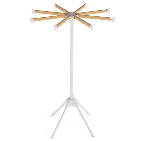 White 45 in. W x 45 in. D x 123 in. H Metal Free Standing Drying Rack with 8 Bamboo Hanging Rods and 40 Hanger Slots