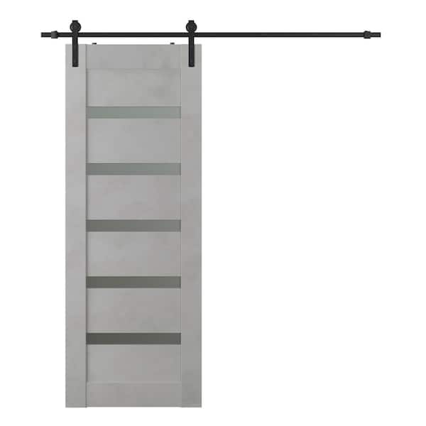 Belldinni Vona 07-04 30 in. x 80 in. 5-Lite Frosted Glass Light Urban Composite Core Wood Sliding Barn Door with Hardware Kit