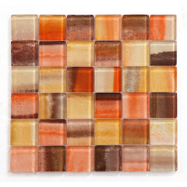 Warm Blend 12 in. X 12 in. Glossy Brown Glass Mosaic Wall Tile(16 sq. ft./Case)