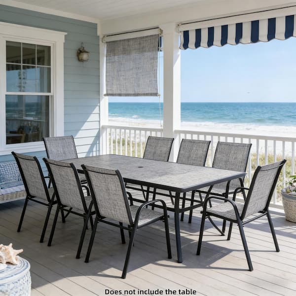 Metal Outdoor Dining Chairs Stackable Patio Camping Chair with Gray Breathable Textilene Fabric (8 Pack)