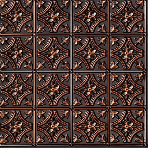 Gothic Reams Antique Copper 2 ft. x 2 ft. PVC Glue Up Faux Tin Ceiling Tile (40 sq. ft. /Case)