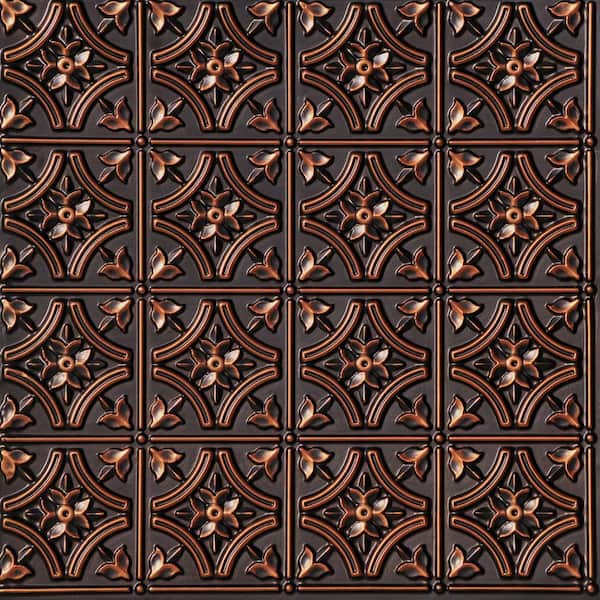 FROM PLAIN TO BEAUTIFUL IN HOURS Gothic Reams 2 ft. x 2 ft. Glue Up PVC Ceiling Tile in Antique Copper (100 sq. ft./case)