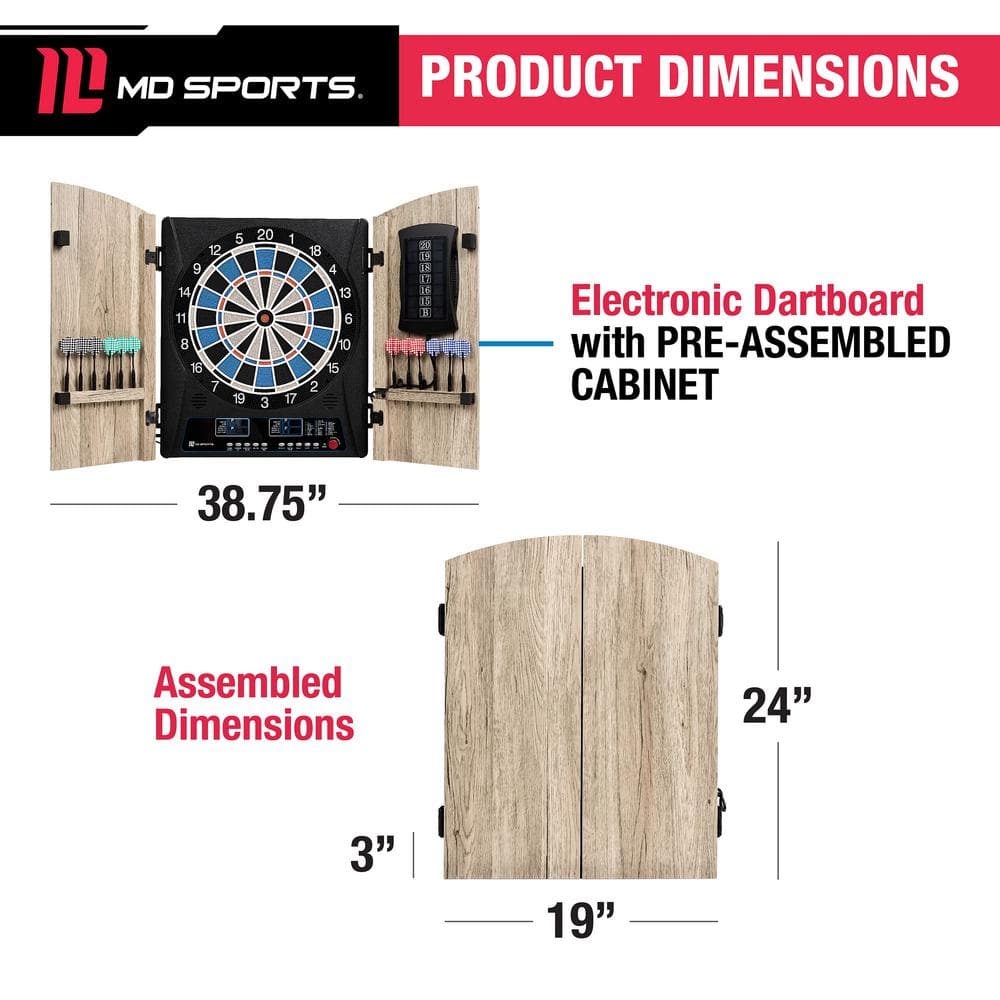 Elmhurst Smart Dartboard Cabinet with Digital Scorekeeping and Soft Tip Darts