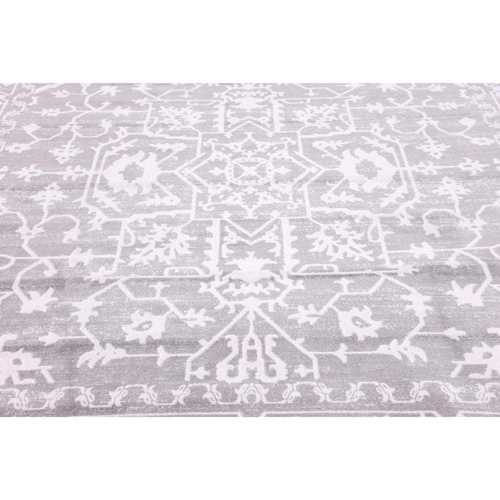 Elegance Unveiled Gray Square Synthetic Abstract Rug