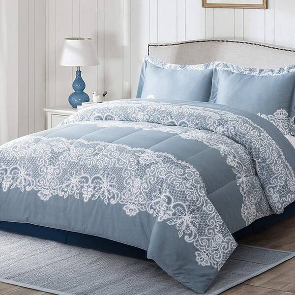 Sx 3 Pieces Blue Printed Microfiber King Bedding Comforter Set Mgccsdgd3pk Sx 3 Pieces Blue Printed Microfiber, What Size Comforter For A Split King Bed