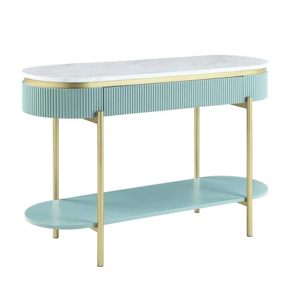 Furniture of America Kivelle 47.75 in. Green and White Oval Wood Console Table with Drawer