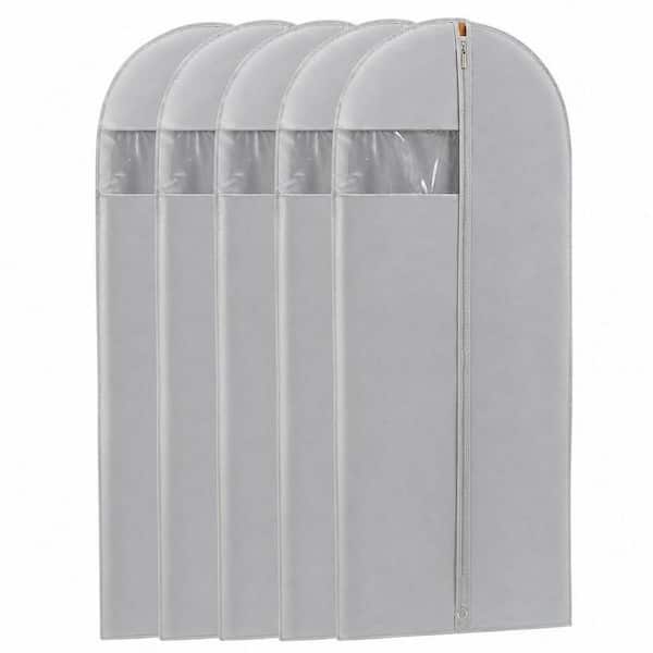 65 in. Grey Garment Bag, 5-Pack Waterproof PEVA Dress Cover with Clear Window and Smooth Zipper, Foldable for Travel