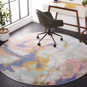 Skyler Blue Gold/Pink 7 ft. x 7 ft. Abstract Distressed Round Area Rug