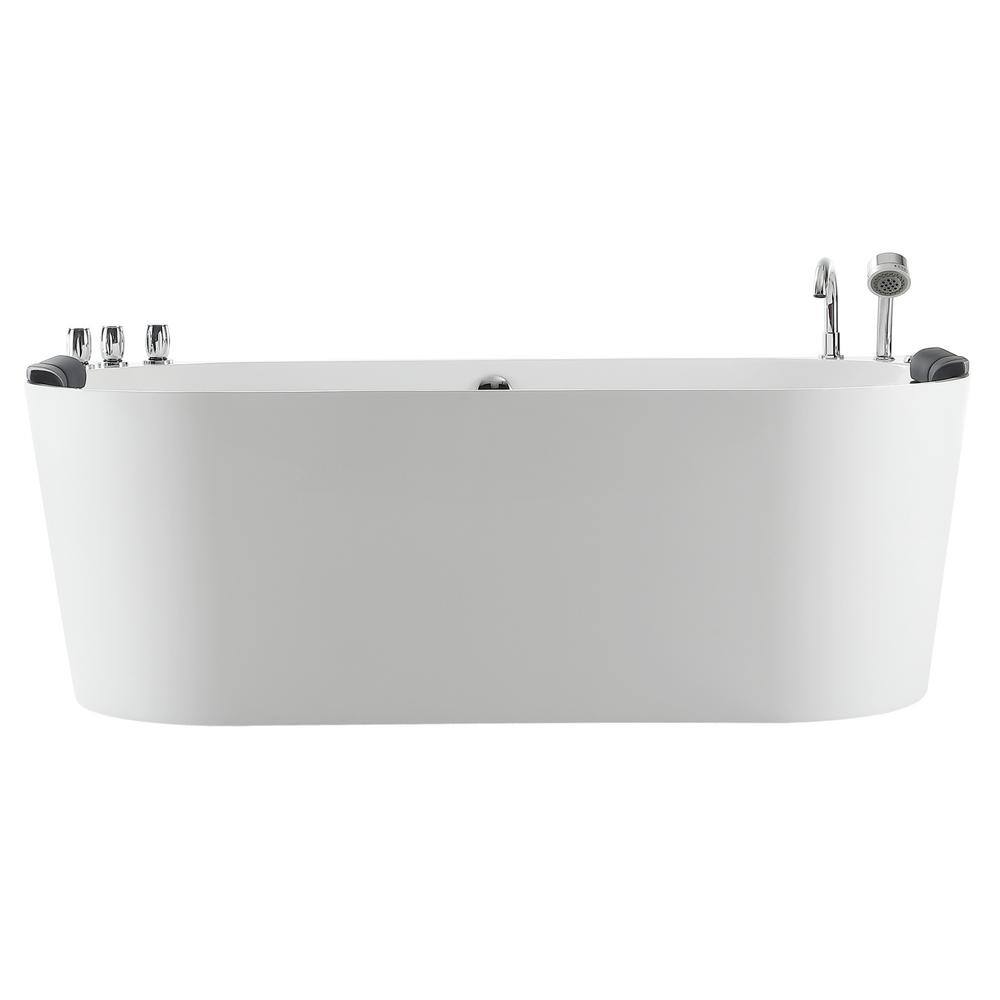 59'' White Freestanding Acrylic Whirlpool Bathtub with Faucet