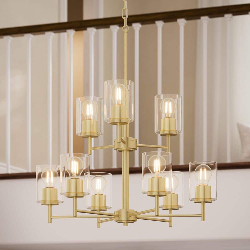 Replay 25.5 in. 9-Light Brushed Gold Chandelier with Clear Glass Shades price history on PriceWatchPro