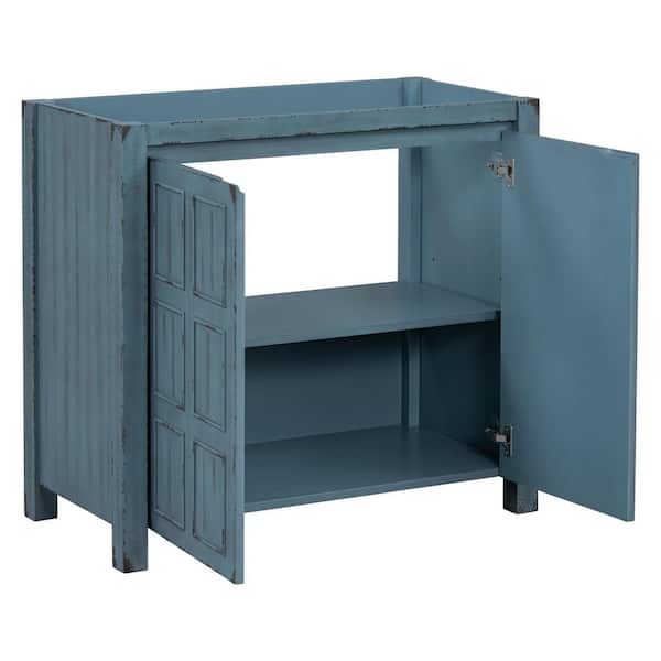Unbranded Vintage Distressed 36 in. Bath Vanity Cabinet without Top in Blue Unassembled