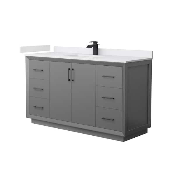 Wyndham Collection Strada 60 in. W x 22 in. D x 35 in. H Single Bath Vanity in Dark Gray with White Cultured Marble Top
