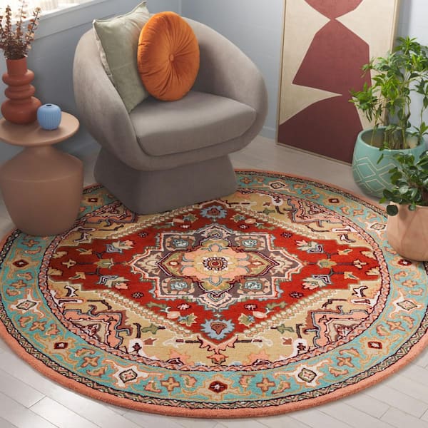 Heritage 6 ft. x 6 ft. Red/Pink Border Floral Medallion Round Area Rug