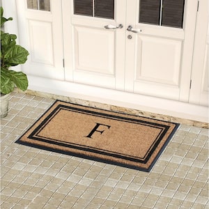 A1HC Border Black/Beige 24 in x 48 in Rubber & Coir Non-Slip Backing Thin Profile Outdoor Durable Monogrammed F Doormat