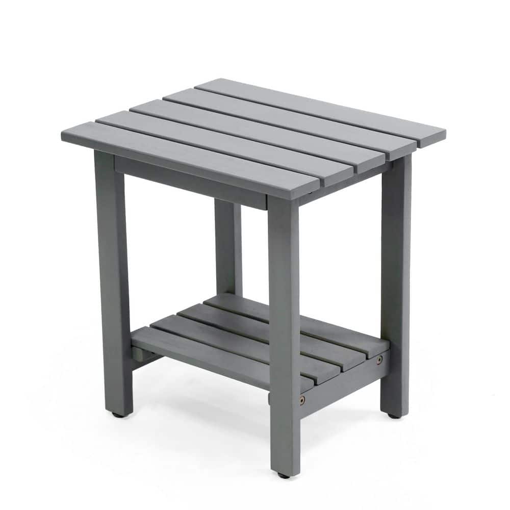 Kellie 16.1 in. Cottage Classic Slatted Solid Acacia Wood Indoor/Outdoor Side Table with Shelf, Gray