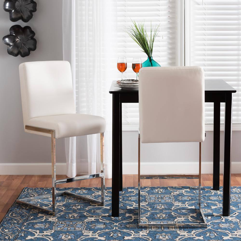 Toulan White Faux Leather Stainless Steel Barstool Set