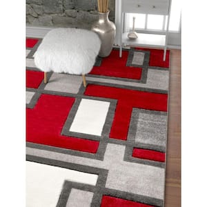 Ruby Imagination Squares Red 8 ft. x 10 ft. Modern Geometric Area Rug