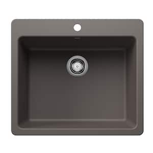 Liven SILGRANIT 25 in. Drop-In/Undermount Single Bowl Granite Composite Kitchen Sink in Volcano Gray