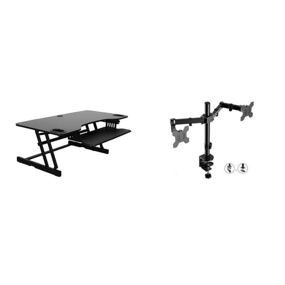 45 in. W Black Height Adjustable Standing Desk Converter with Dual Monitor Mount and Triple Screen Riser Platform price history on PriceWatchPro