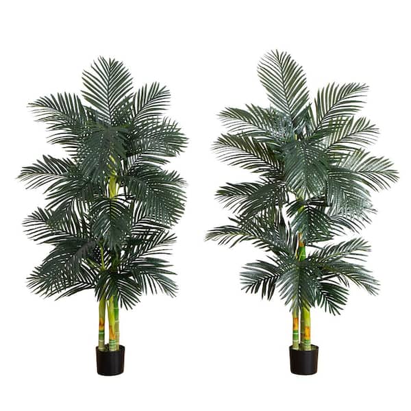 6 ft. Artificial Triple Stalk Golden Cane Palm Tree in Pot, (Set of 2)