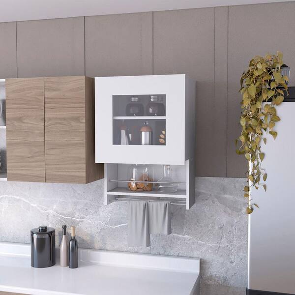 Amucolo 19.6 in. W x 13.1 in. D x 28.7 in. H White Ready to Assemble Wall Kitchen Cabinet with Spice and Towel Rack