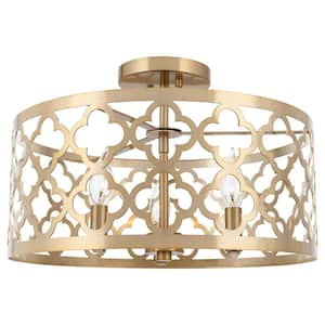 Sutton 60-Watt 3-Light Cool Brass Transitional Semi-Flush with Cool Brass Shade, No Bulb Included