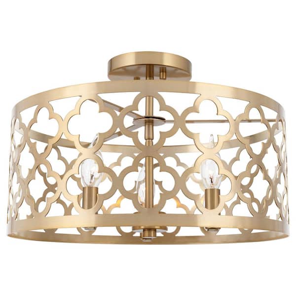 Kira Home Sutton 60-Watt 3-Light Cool Brass Transitional Semi-Flush with Cool Brass Shade, No Bulb Included